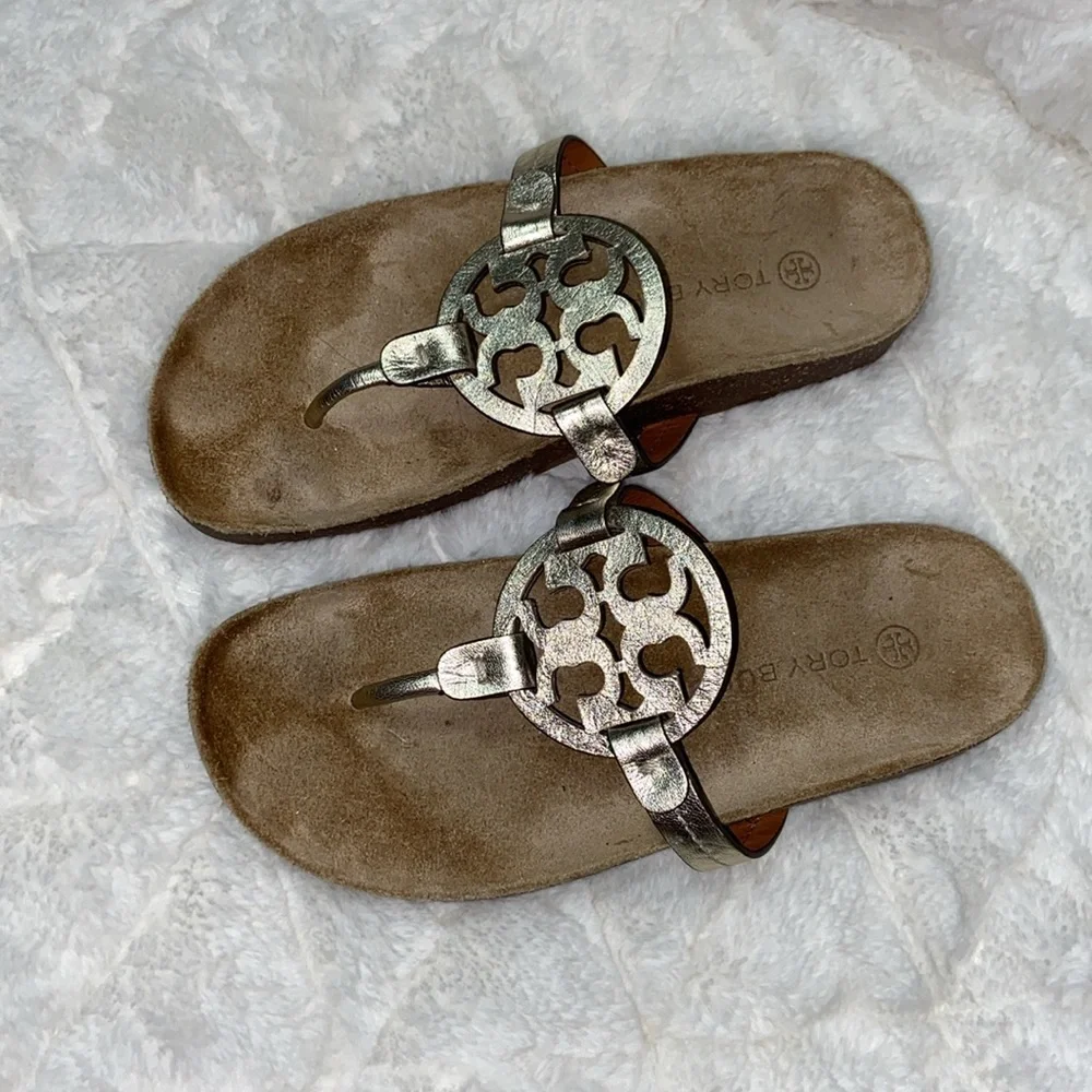 EUC Tory Burch Miller Cloud metallic goat leather cork Sandals